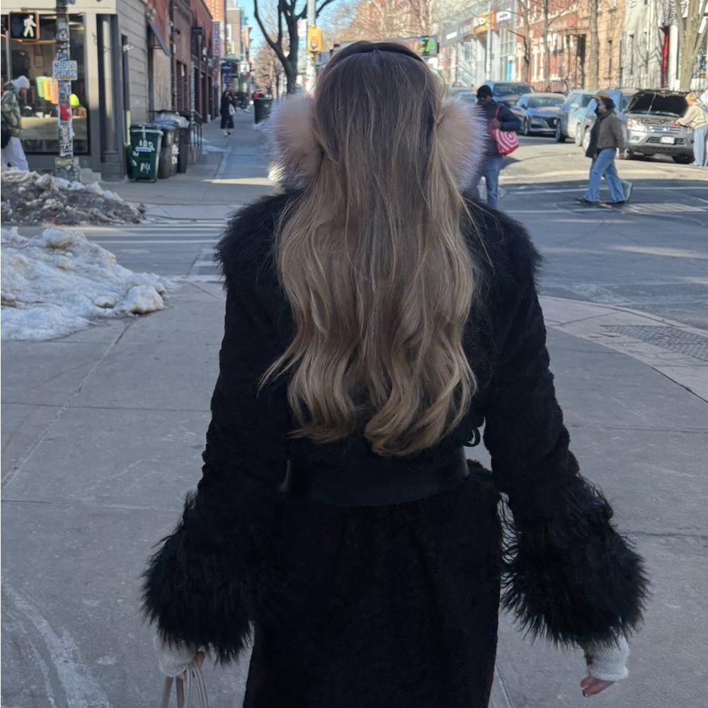 Luxury Faux-Fur Long Black Coat